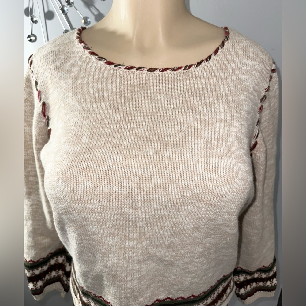 Christopher & Banks Women’s Beige Embroidered‎ Long Sleeve Size L Knit Sweater - Picture 8 of 13